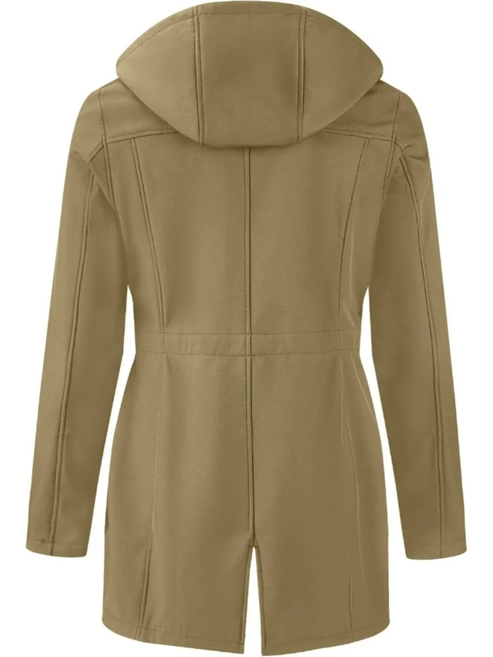 Women's Tan Hooded Fleece Lined Waterproof Hiking Softshell Long Rain Jacket